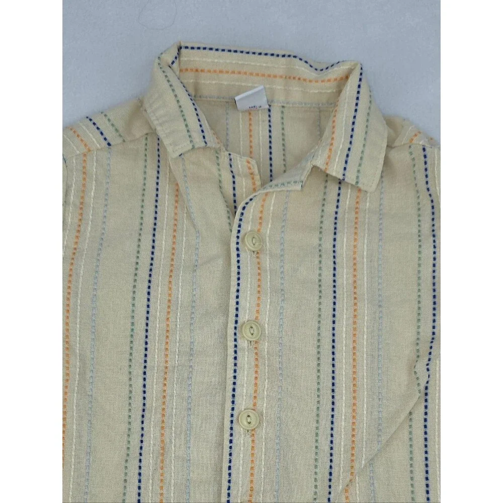 Old Navy Boy's Cream Short-Sleeve Button-Up Shirt with Stripes Size 3T AL-3532